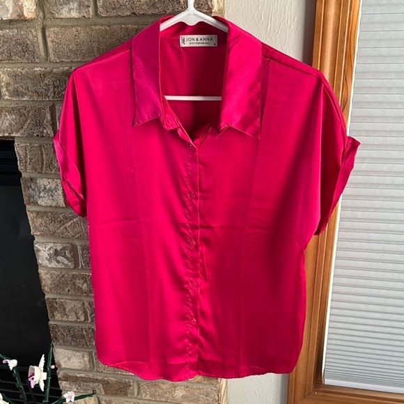 Jon & Anna Pink Notched Collar Relaxed Top - Picture 1 of 3